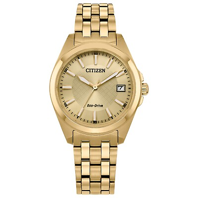 #ad Citizen Eco Drive Peyten Women#x27;s Date Indicator Gold Watch 33MM EO1222 50P $116.99
