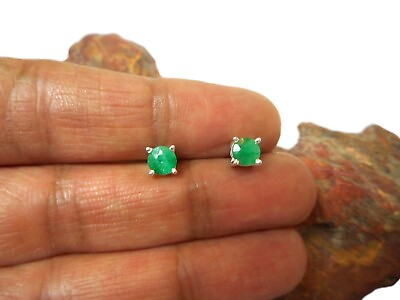 #ad Green Round EMERALD Sterling Silver 925 Gemstone Stud Earrings 5 mm GBP 23.99