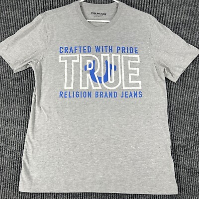#ad True Religion Brand Jeans Mens Medium Gray Short Sleeve T Shirt Crafted W Pride $17.99