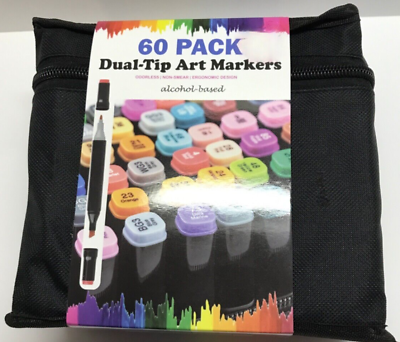#ad NEW Dual Tip Art Marker 60 Colour With Carrying Case For Sketching Pack of 60 $22.99
