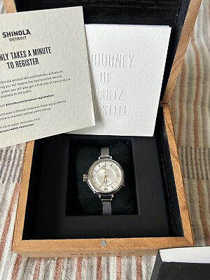 #ad NWT Shinola Womens The Birdy 34mm Silver Mesh Band Gold Dial WITH PAPERS $475.00
