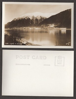 #ad Old Alaska Real Photo Postcard Lights of Juneau Winter amp; Pond $4.99