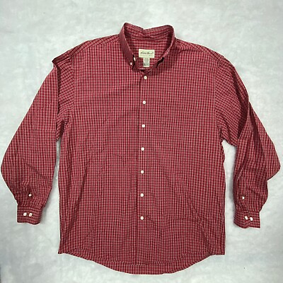 #ad Eddie Bauer Long Sleeve Button Down Shirt Mens Size Large Red Check $16.25
