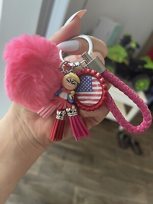 #ad United States Keychain Gift Flag Artistic Handmade Doll Wrist Country Pompom $13.50