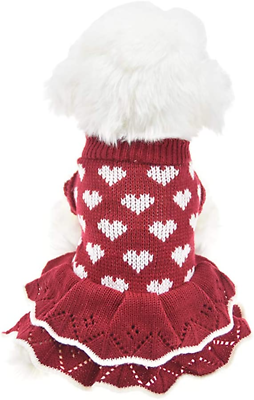 Valentines Day Gift Small Dog Sweater Girl Princess Red Warm Dog Dress Red Heart $34.99