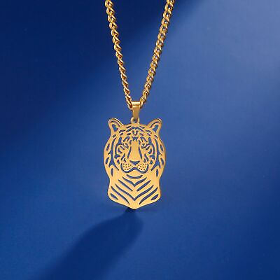 #ad #ad Cutout Tiger Necklace Stainless Steel Necklace Pendant Fashion Animal Jewelry $6.99