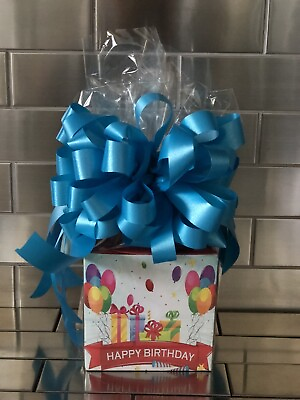 #ad #ad Happy Birthday Candy Gift Basket Box Banner Balloon Theme With Blue Bow $8.75