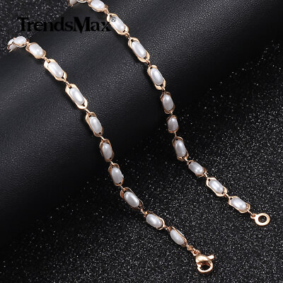 #ad 4MM White Pearl Necklace Women Girls 585 Rose Gold Paperclip Link Chain 20 24quot; $9.99