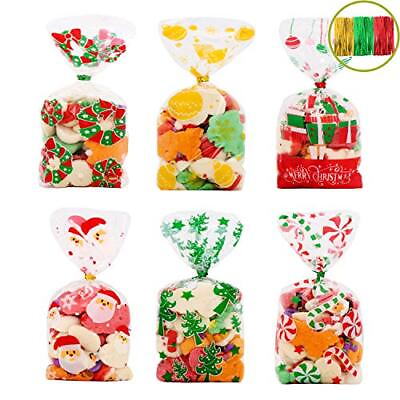 #ad 120Pcs Christmas Cellophane Goody Bags Xmas Cello candy Bags with Ties for H... $10.57