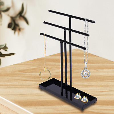 #ad Black Jewelry Stand Display Organizer Necklace Ring Earring Holder Show Rack $18.00