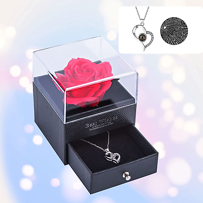 #ad Preserved Jewelry Rose Box Eternal Gift Flower I Love You100 Languages Necklace $23.90