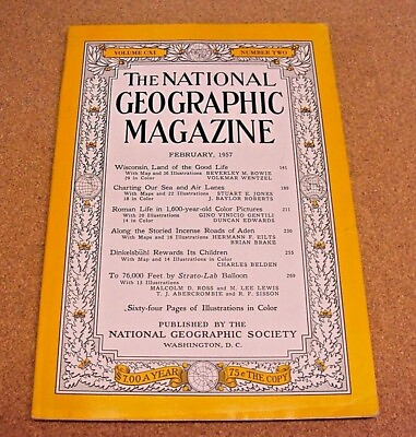 #ad National Geographic February 1957 Wisconsin Roman Aden Dinkelsbuhl Balloon $2.75