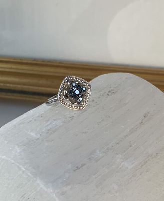 #ad Sterling Silver 925 Natural Irradiated Blue Diamond Art Deco Style Ring Size 7 $56.05