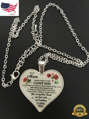 #ad To My Mom I Love You Husband Heart Rose Necklace Lab Created Silver Plated $3.99