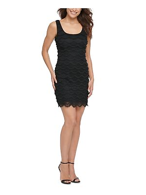 GUESS Womens Black Frayed Sleeveless Square Neck Short Evening Body Con Dress 4 $12.99