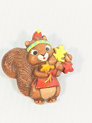#ad Vintage 1987 Hallmark Fall Autumn Leaf Squirrel Thanksgiving Acrylic Pin $8.74