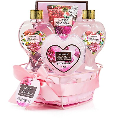 Lovery Spa Gift Basket in Red Rose Fragrance Best Home Spa Set $29.99