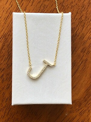 #ad Sideways Cz Initial Letter J Necklace 925 Sterling Silver Pendant 16mm0.63quot; Gold $24.99