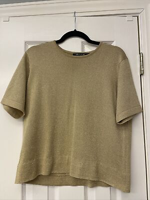 #ad Vintage Patrick Tricot Women#x27;s Metallic Gold Sweater Size L. Short Sleeve. $15.00