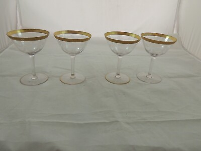 #ad Fostoria Victory Encrusted Gold Etched Swag Pattern Champagne Set of 4 5quot; $39.00