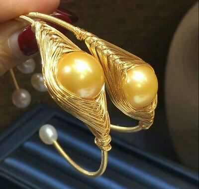 #ad new 1pcs 13 14mm AAA Gold Natural South Sea round pearl Bracelet 14K Gold $59.00