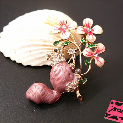 #ad New Fashion Women Rhinestone Cute Enamel Squirrel Flower Charm Brooch Pin Gift $3.95
