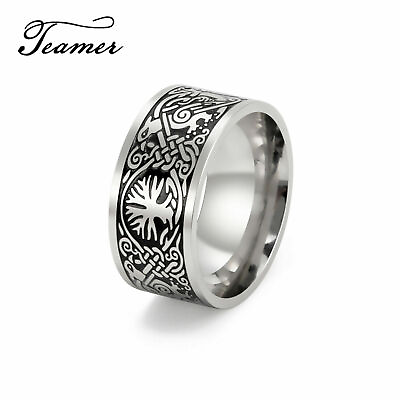 #ad Vintage Tree of Life Ring Amulet Viking Celtic Knot Ring Stainless Steel Jewelry $6.59