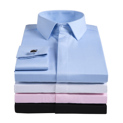 #ad Mens Long Sleeves French Cuff Shirts Formal Business Work Dress Multicolor Shirt $24.69