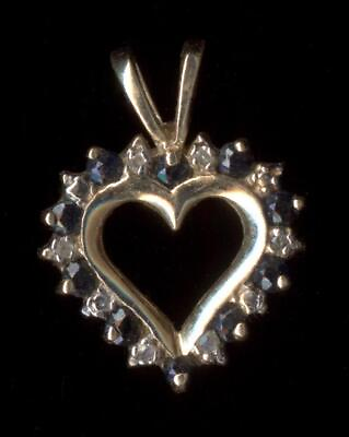 #ad 10K Solid Yellow Gold Round Blue Lab Created Sapphire amp; Diamond Heart Pendant eV $59.95