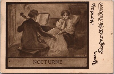 #ad Vintage Artist Signed LOU MAYER Postcard NOCTURNE Romance Greetings 1910 Cancel $5.25