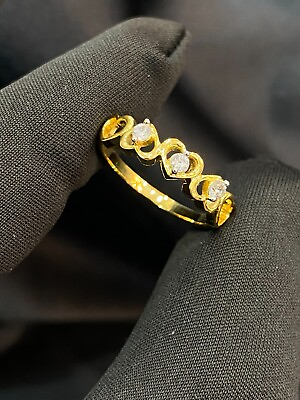 #ad 0.15 Cts Round Brilliant Cut Diamonds String of Heart Anniversary Ring 14K Gold $734.70