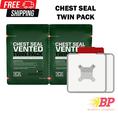 #ad Ever Ready First Aid Vented Chest Seal with Quick Tear Twin Pack Wounds 6.6” $12.95