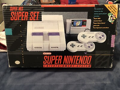 #ad SNES Nintendo Super NES Console Super Set Complete Box CIB w Super Mario World $369.99