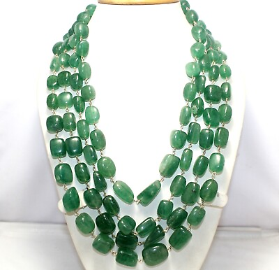#ad Necklace Strand Sterling Silver Green Strawberry Quartz Stone Tumble Beads F734 $502.50