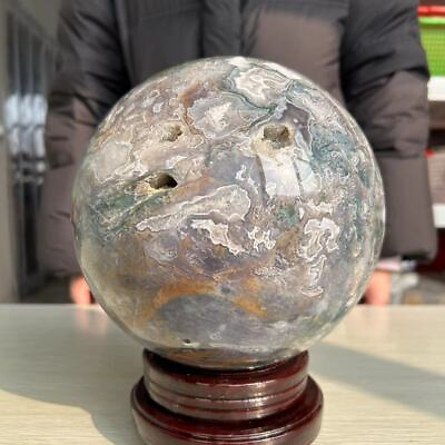#ad 24.2LB 7.8quot; Natural Moss Agate Sphere Crystal Ball Chakra Healing Decor $480.00