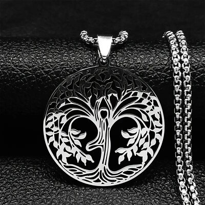 #ad Silvery Classic Life Tree Stainless Steel Pendant Necklace Gift Men Women New $15.98