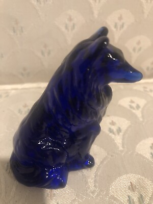 #ad Art Glass Blue Cobalt Collie Dog $30.00