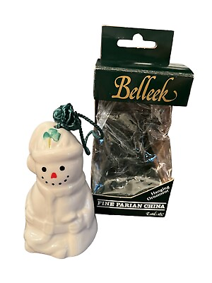 #ad Vintage BELLEEK Santa Snowman #2337 Bell Ornament Shamrock Hand Made in Ireland $28.00
