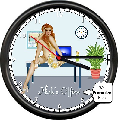 #ad Personalized Your Name Home Office Pinup Girl Cute Redhead Sign Wall Clock $26.95