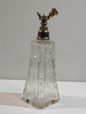 #ad 🟢Antique DeVilbiss perfume atomizer bottle diamond cut crystal Art Deco Carved $200.00