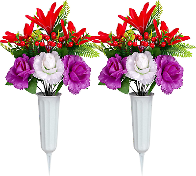 #ad Artificial Cemetery Flowers for Grave Set of 2 Artificial Memorial Flowers with $22.01