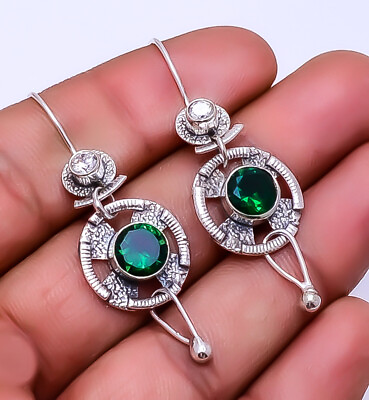 #ad Emerald Gemstone Simulated 925 Sterling Silver Earring 1.95quot; E 9349 129 8 $13.25