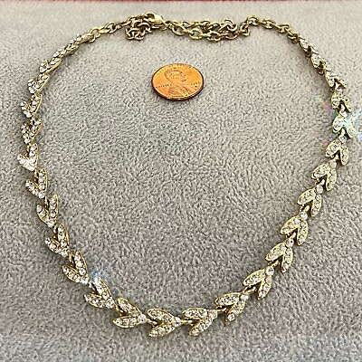 #ad Rhinestone Party Necklace Vintage Hollywood Glamour Gold Tone 14.5” to 18.0” $9.00