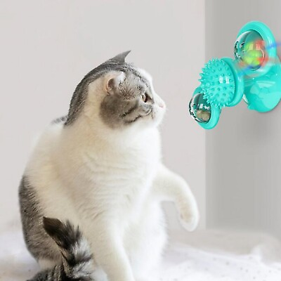 #ad Windmill Cat Toys Fidget Spinner for Kitten with LED and Catnip Ball Blue $7.99