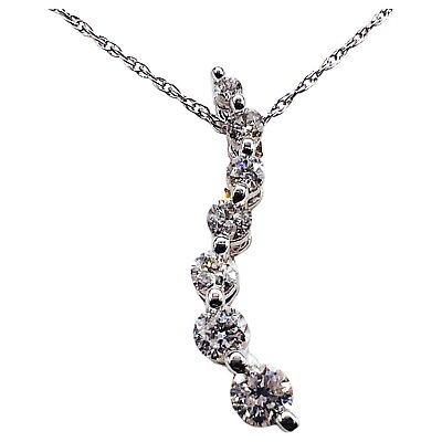 #ad 14k White Gold Diamond .20 CT Diamond Journey Drop Pendant Necklace Chain 16quot; $499.99