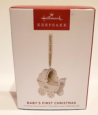 #ad Hallmark Keepsake Ornament 2022 Porcelain Baby#x27;s First Christmas Carriage NIB $29.99