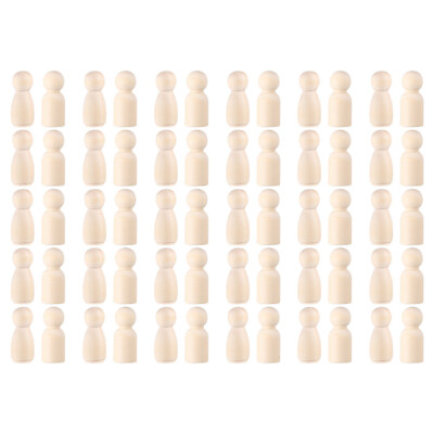 #ad 60pc Wooden Peg Dolls Unfinished 1.3quot; Wood Peg People for Kids DIY Crafts $11.99