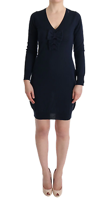 #ad MARGHI LO#x27; Elegant Over Knee Blue Wool Dress $130.95