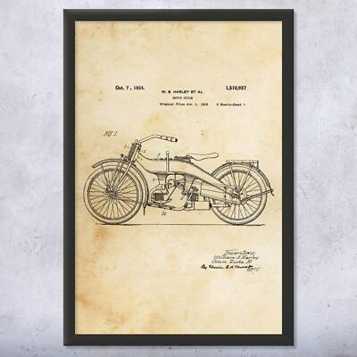 #ad Framed Motorcycle Wall Art Print Biker Gift Motorcycle Blueprint Vintage $189.95