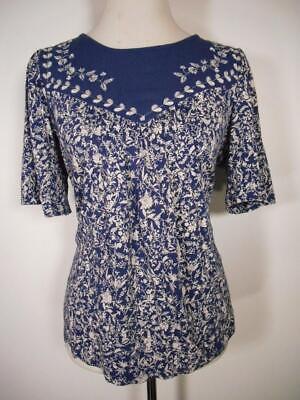 #ad Beautiful Women#x27;s Medium Lucky Brand Blue Floral Design SS Peasant Style Blouse $28.98